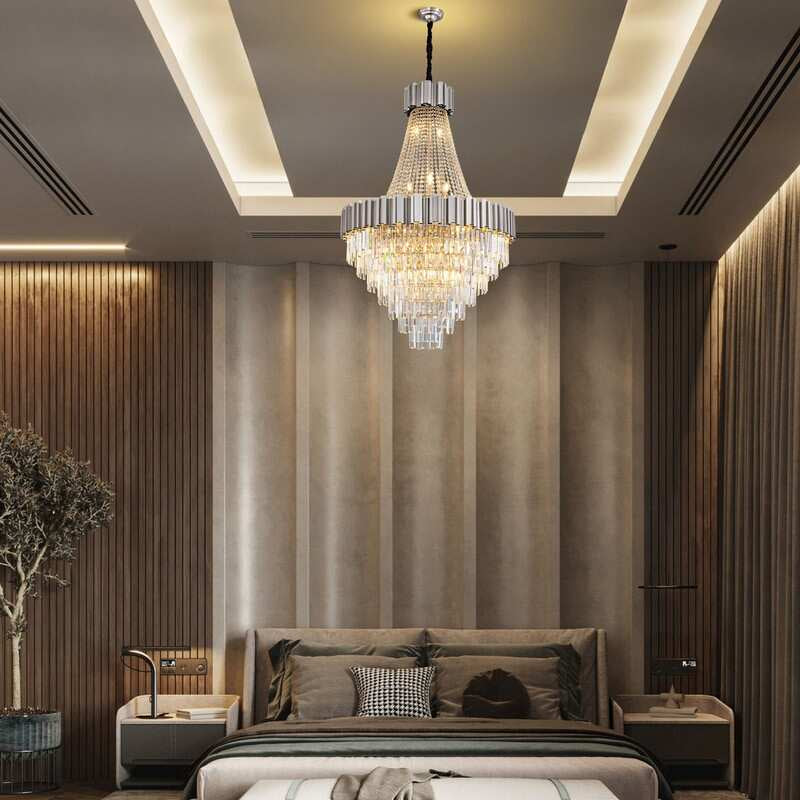 Large Crystal Chandelier - 35.4"Modern 6-Tier 17-Light Chrome Ceiling Light, Luxury K9 Crystal