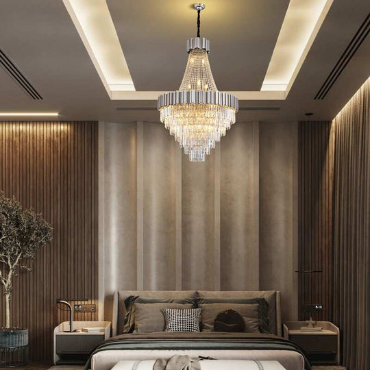 Large Crystal Chandelier - 35.4"Modern 6-Tier 17-Light Chrome Ceiling Light, Luxury K9 Crystal