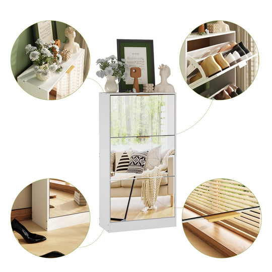 Mirrored Flip Drawer Shoe Cabinet Storage Cabinet Organizer