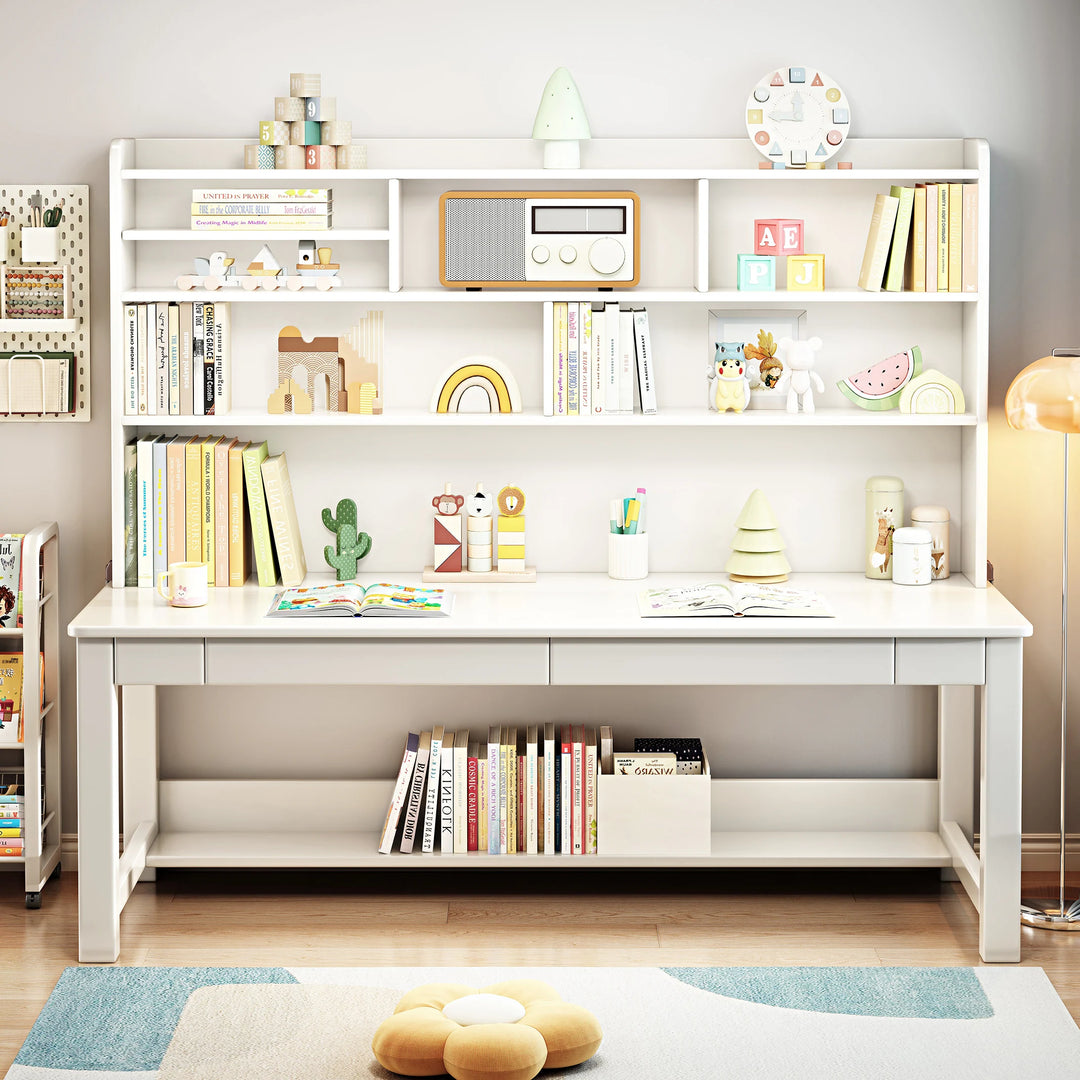 Kids Desk Wood Study Desk Writing Desk with Bookshelf