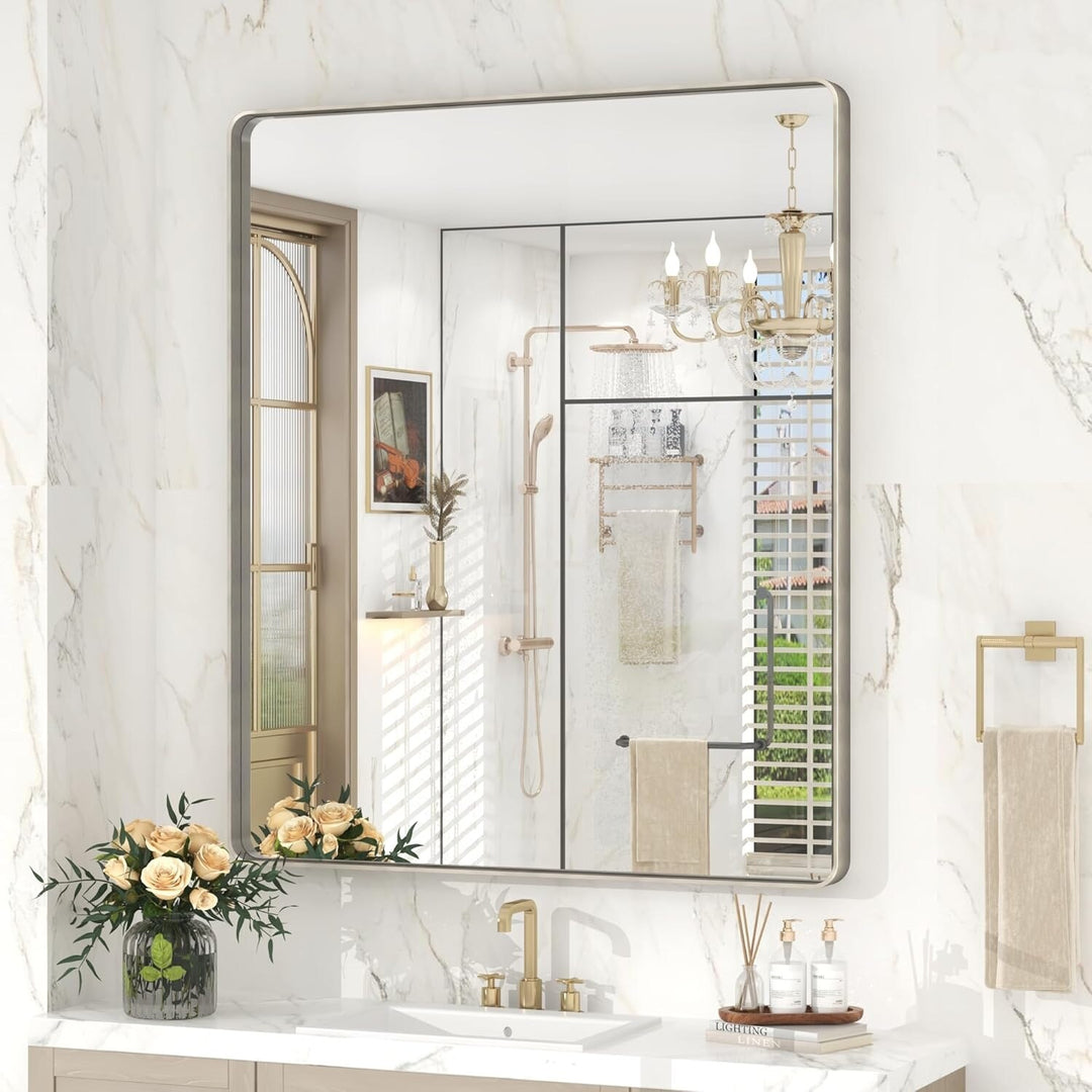 Aluminum Alloy Framed Tempered Glass Wall Decor Vanity Bathroom Mirror