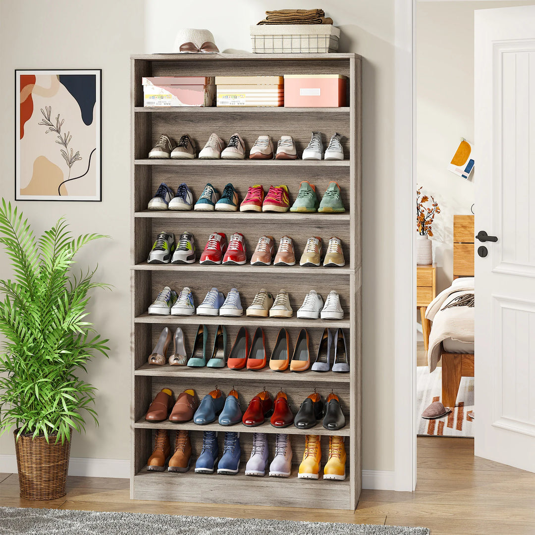 9 Tiers Shoe Cabinet, 40-45 Pairs Heavy Duty Wood Freestanding Shoe Storage Cabinet