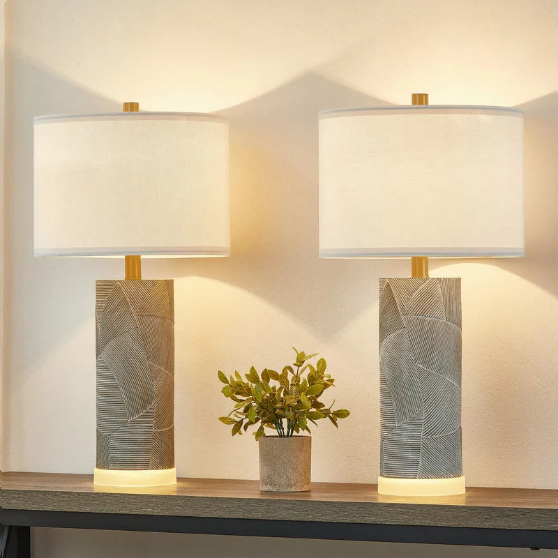 23.25 Inch Grey with Distressed White Table Lamp Set with Bulbs