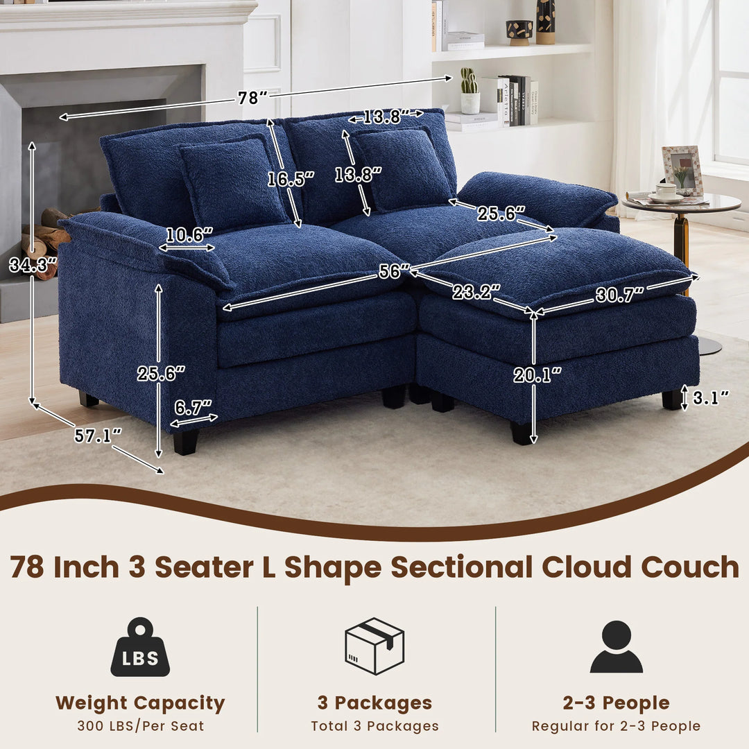 Modular Chenille Sectional Sofa with Ottomans, Deep Seat, Wide Padded Armrests, 2-Seat / 3-Seat / 4-Seat Options