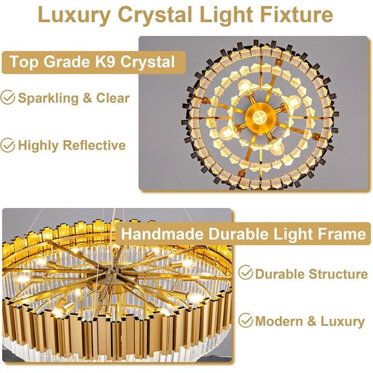Large Crystal Chandelier - 35.4"Modern 6-Tier 17-Light Chrome Ceiling Light, Luxury K9 Crystal