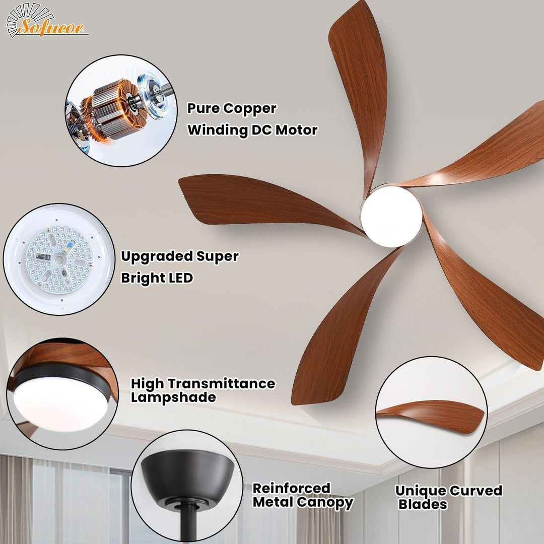 Sofucor 45/52 Inch Ceiling Fan with Remote & Lights Quiet DC Motor 5 Blade High CFM Modern Fan