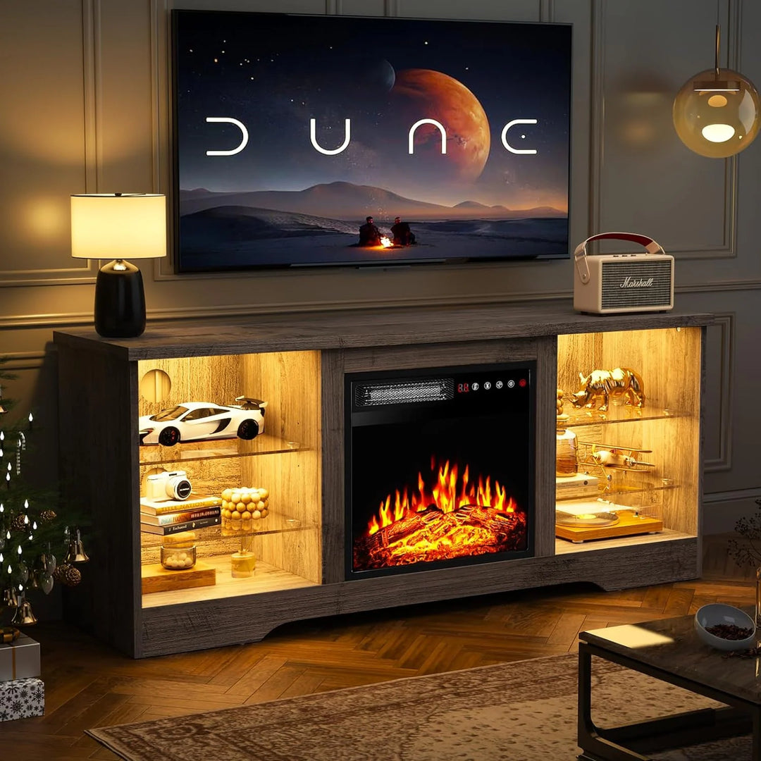58" Fireplace TV Stand with 18'' Electric Fireplace,Modern Entertainment Center for 65'' Tvs,Tv Console
