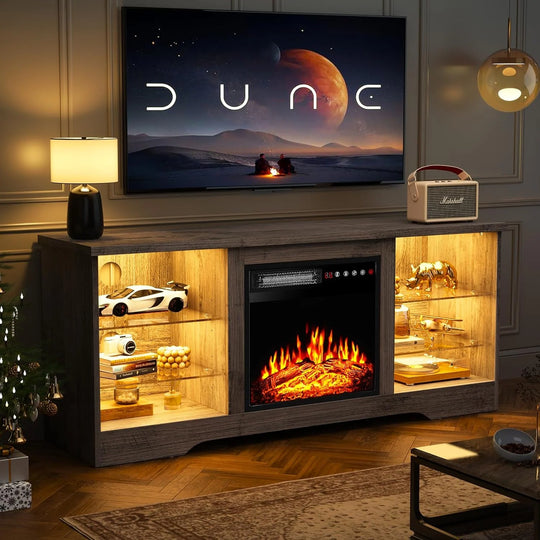 58" Fireplace TV Stand with 18'' Electric Fireplace,Modern Entertainment Center for 65'' Tvs,Tv Console