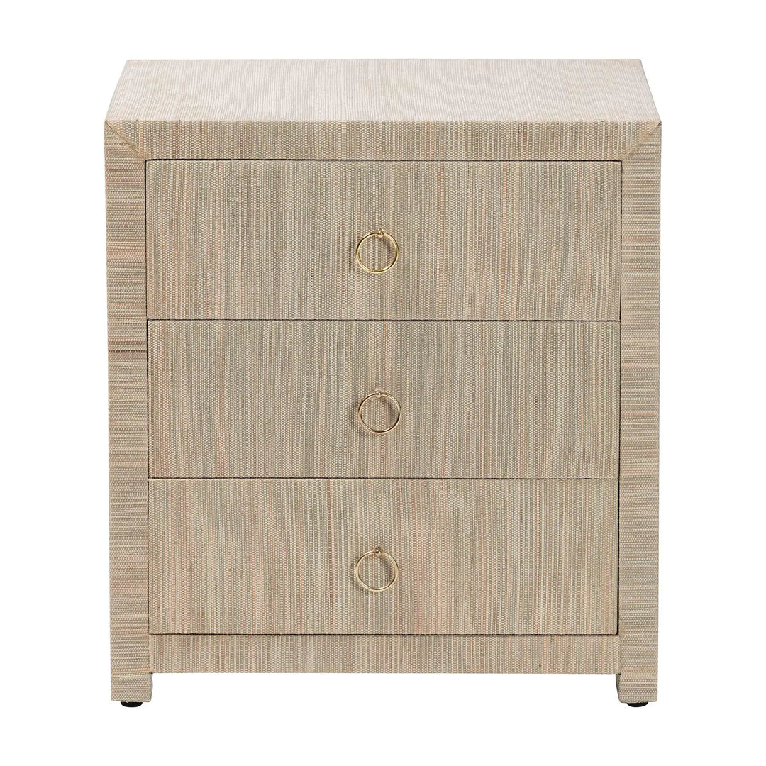 Quinn Bohemian Woven Natural Grasscloth 3-Drawer Nightstand