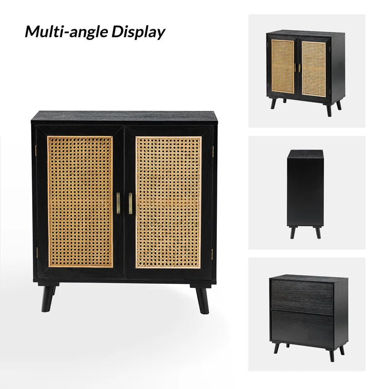 Emily 31'' Tall 2 - Rattan Door Accent Cabinet with Solid Wood Legs