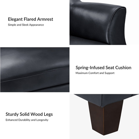 Sandra 81.5" Classic Genuine Leather Sofa with Solid Wood Legs by