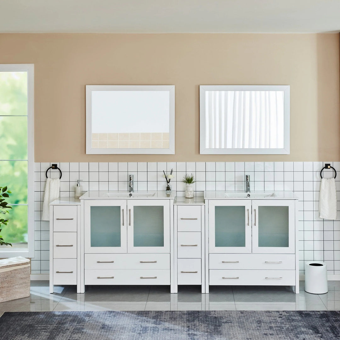 96" Double Sink Bathroom Vanity Set 10 Dove-Tailed Drawers, 3 Cabinets, 2 Shelves Soft-Closing Doors with Free Mirror