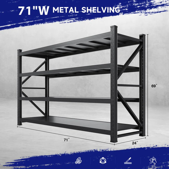 Heavy Duty 4-Tier Steel Shelves - Adjustable Storage Rack for Garage, Warehouse, Pantry & Toolsheds