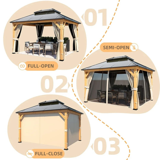 Hardtop Wood Gazebo with Double Roof – Free Dust Cover with 12X16 or 12X20 Model – Waterproof Outdoor Gazebo