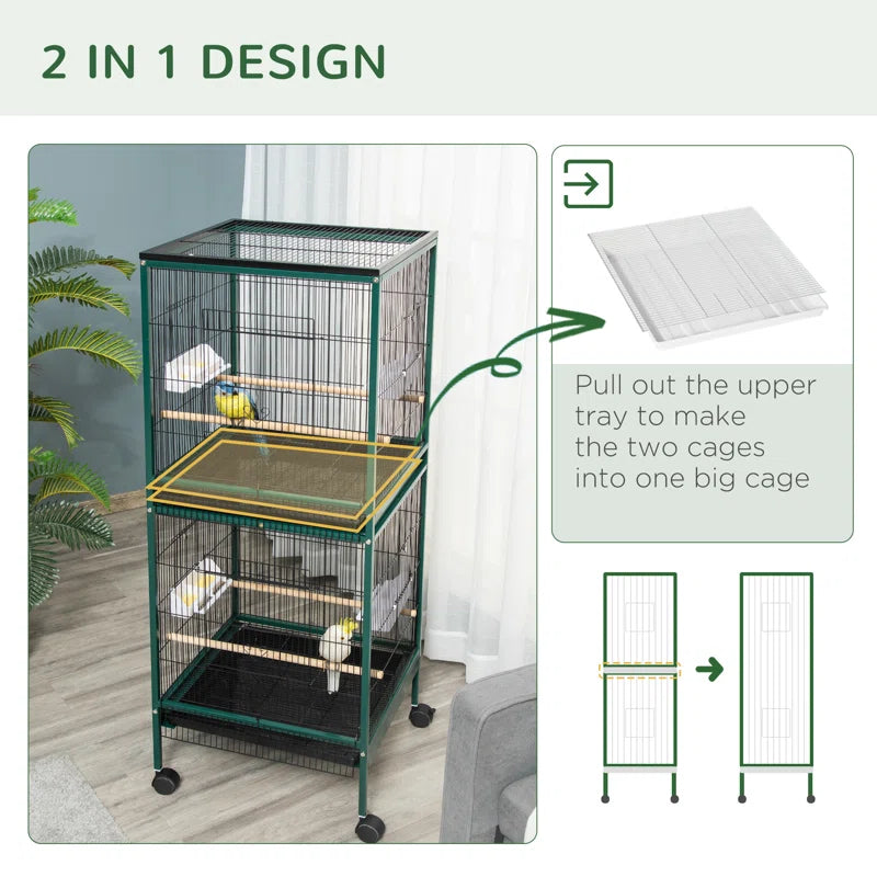 Braylynn 55" Steel Flat Top Floor Bird Cage with Wheels