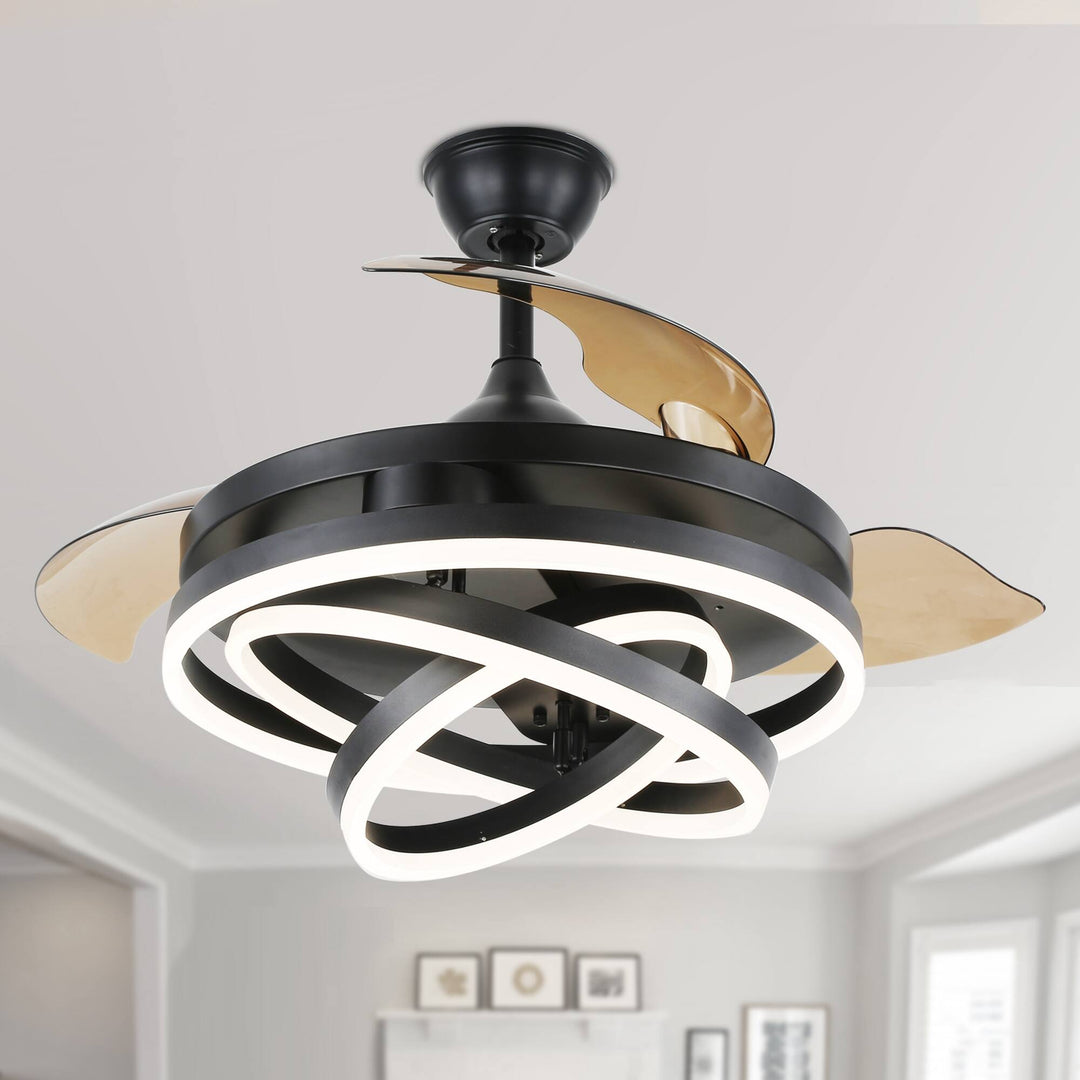 42In. DIY Shape Retractable Ceiling Fan with Lights, 6-Speed DC Motor Modern Ceiling Fan with LED Light and Remote