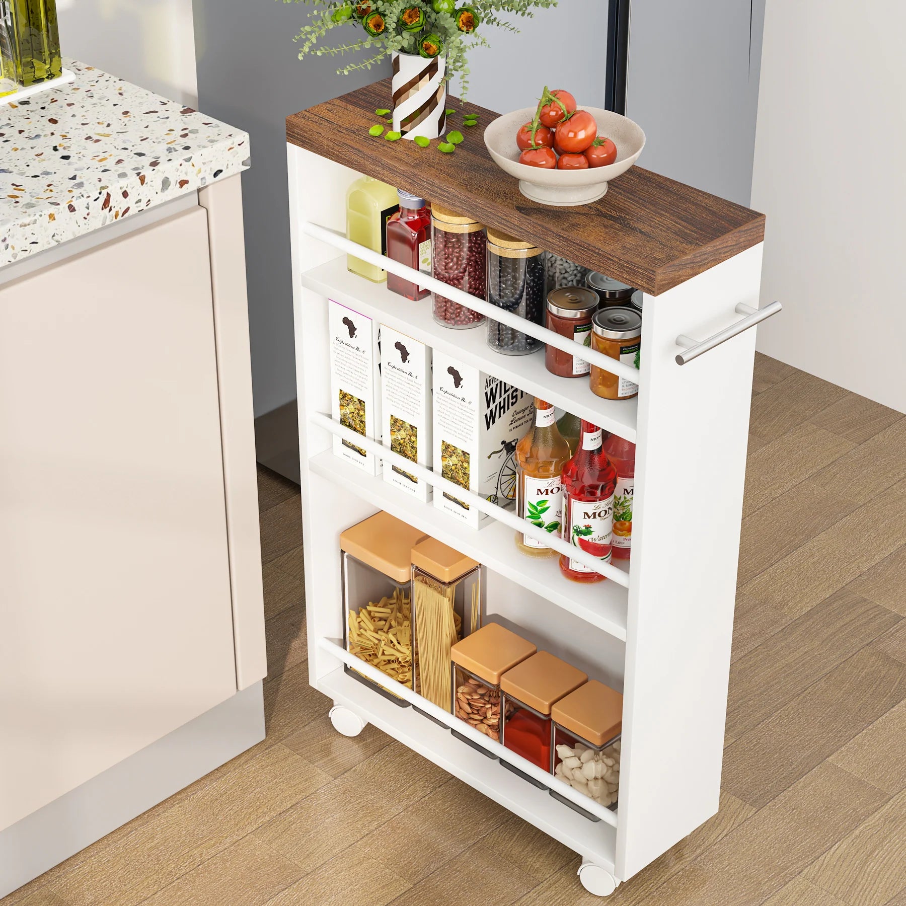 Slim Storage Cart, Rolling Narrow Kitchen Cart on Wheels
