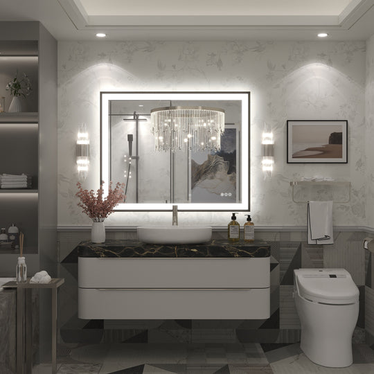 Extra Large Black Frame LED Bathroom Vanity Mirror with 3 Years Warranty and UL Certified