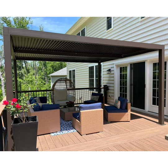 Bronze Louvered Pergola with Adjustable Roof for Deck Backyard Garden Hardtop Gazebo