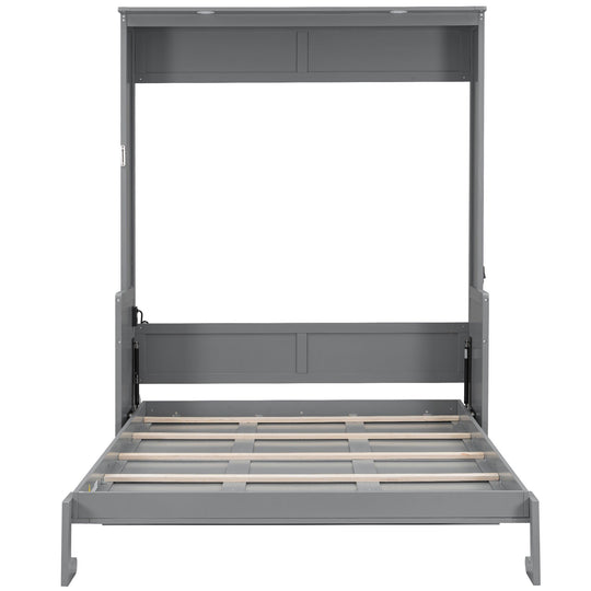 Queen Size Murphy Bed with Fold-Down Desk, Dual LED Lights & Built-In USB Power Station