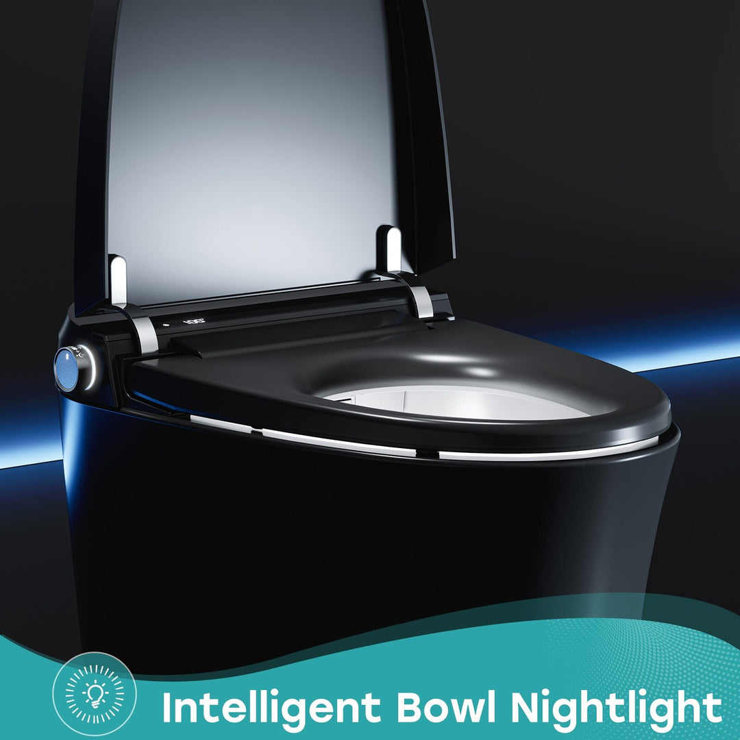 Elongated Smart Bidet Toilet Black Auto Flush Booster Pump Remote Control