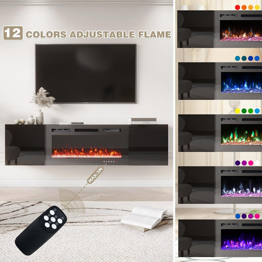70" TV Stand with Electric Fireplace Heater, Media Entertainment Center Console for Tvs up to 80" with Storage Cabinet