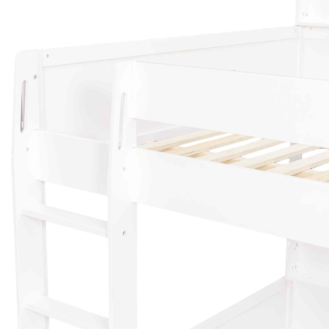 Queen over Queen Bunk Bed with Storage Shelves & USB Ports by