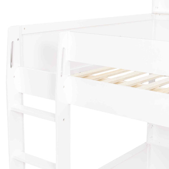 Queen over Queen Bunk Bed with Storage Shelves & USB Ports by