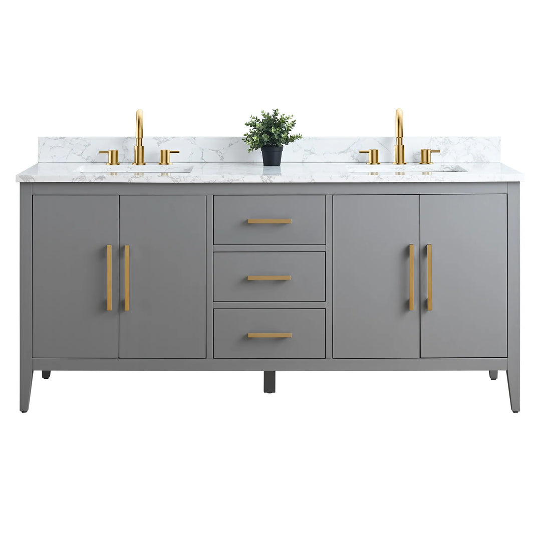 72" Double Sink Bathroom Vanity Cabinet with Engineered Marble Top