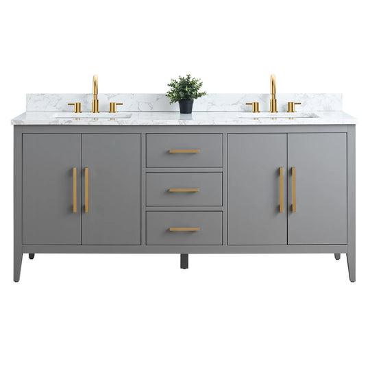 72" Double Sink Bathroom Vanity Cabinet with Engineered Marble Top