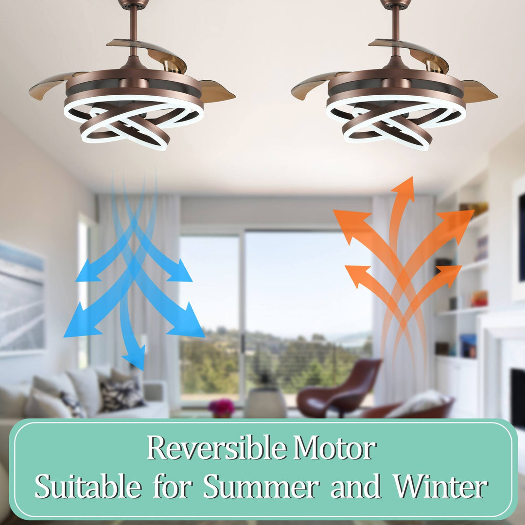 42In. DIY Shape Retractable Ceiling Fan with Lights, 6-Speed DC Motor Modern Ceiling Fan with LED Light and Remote