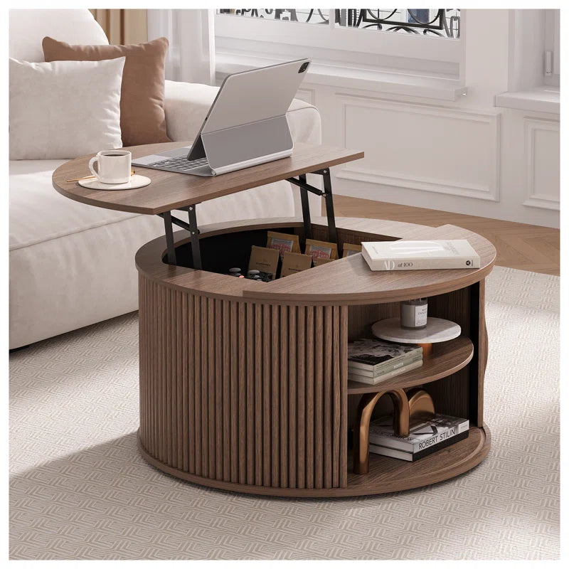 Round Coffee Table with Lifting Top,31.5” Lift Top Coffee Table with Hidden Compartment