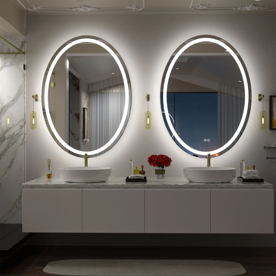 Super Bright Oval LED Lighted Anti-Fog Tempered Glass Bathroom Vanity Mirror with ETL and 3-Year Warranty