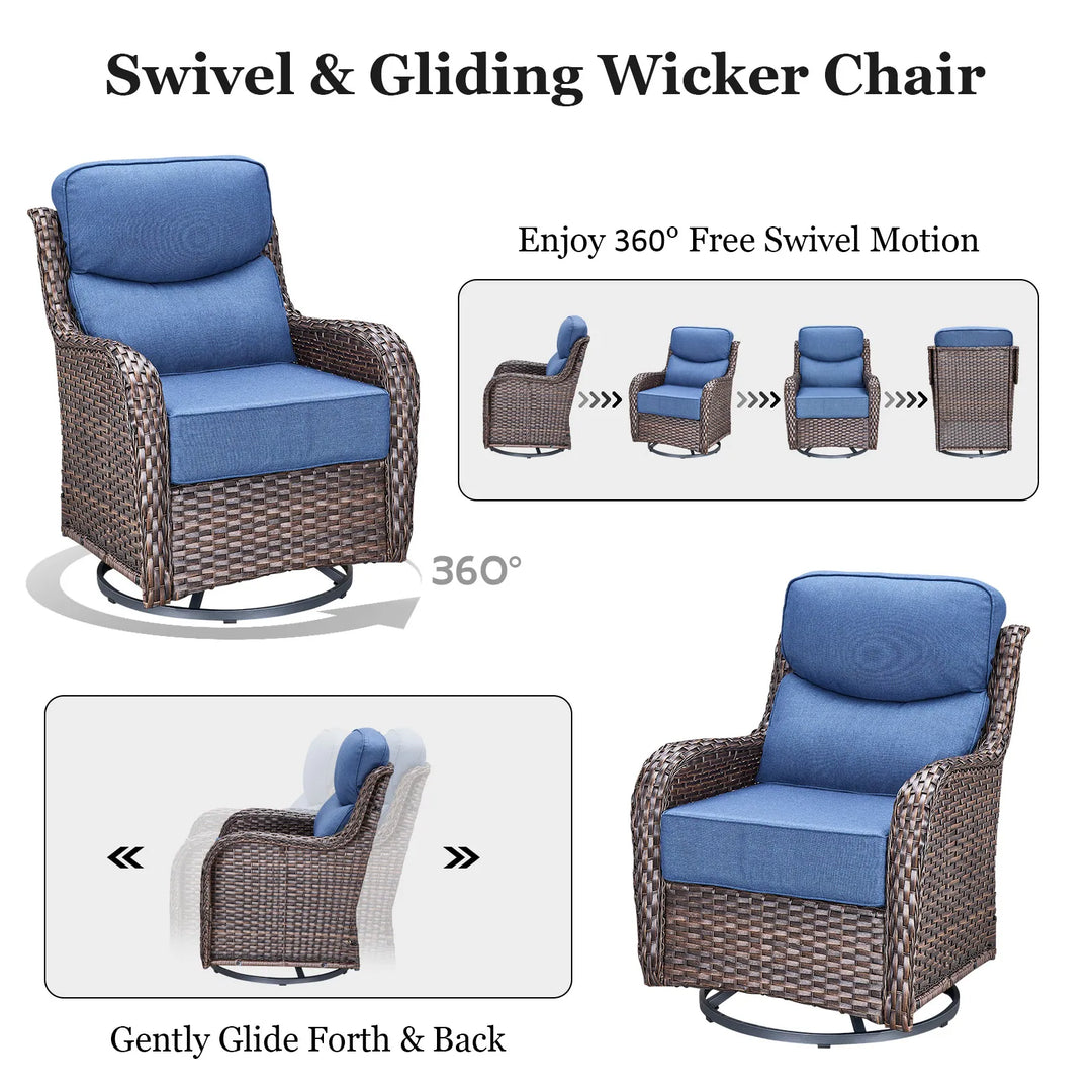 Outdoor Patio Sofa Swivel Chair with 6-Inch Thick Cushions Set