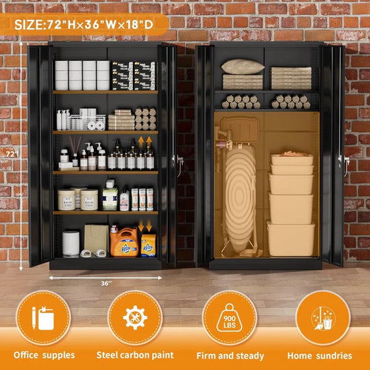 Metal Garage Storage Cabinets ( 72'' H X 36'' W X 18'' D ) with 4 Adjustable Shelves and Lockable Doors