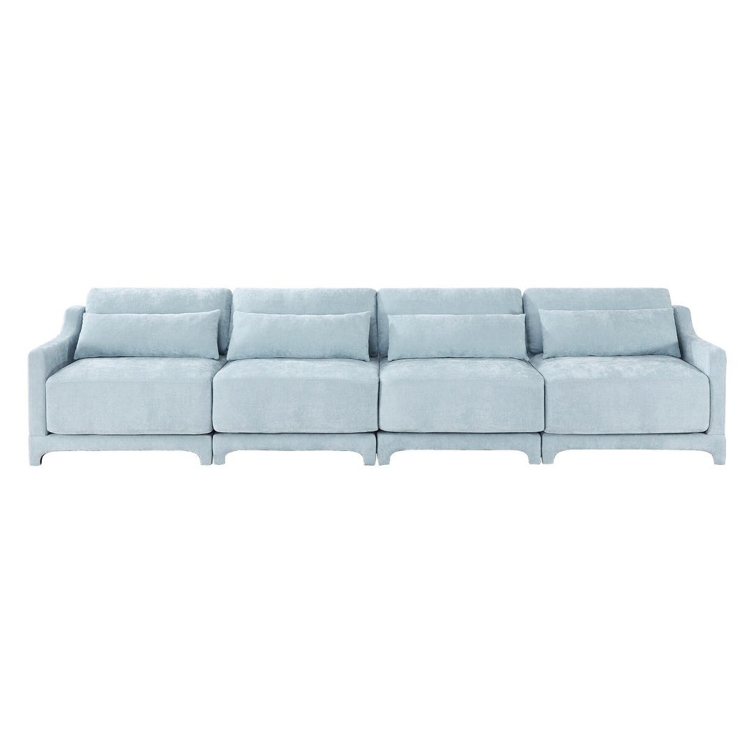 Modern Chenille 4-Seater Sofa with 2 Ottoman, Lumbar Cushions, Ergonomic Backrest, High-Resilience Spongeand Tufted Armrests