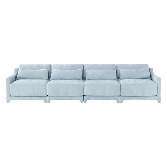 Modern Chenille 4-Seater Sofa with 2 Ottoman, Lumbar Cushions, Ergonomic Backrest, High-Resilience Spongeand Tufted Armrests