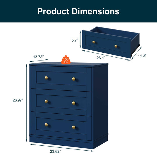Set of 2 Modern Nightstands with 3 Drawers