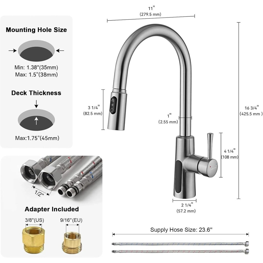 Pull-Down Kitchen Faucet with Temperature Display in Fahrenheit, 3 Water Outlet Modes, Faucet for Kitchen Sink, KF2501