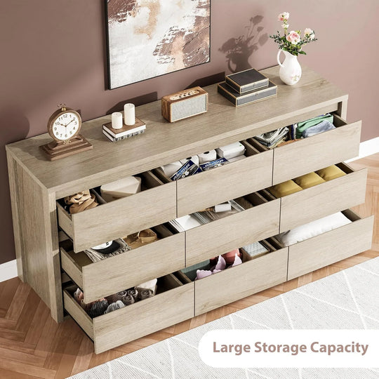 7-Drawer Dresser for Bedroom,Wide Wood Chest with Handle-Free Design,Modern Storage Cabinet for Living Room or Entryway
