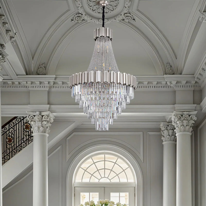 Large Crystal Chandelier - 35.4"Modern 6-Tier 17-Light Chrome Ceiling Light, Luxury K9 Crystal