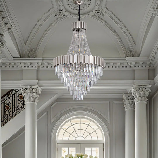Large Crystal Chandelier - 35.4"Modern 6-Tier 17-Light Chrome Ceiling Light, Luxury K9 Crystal
