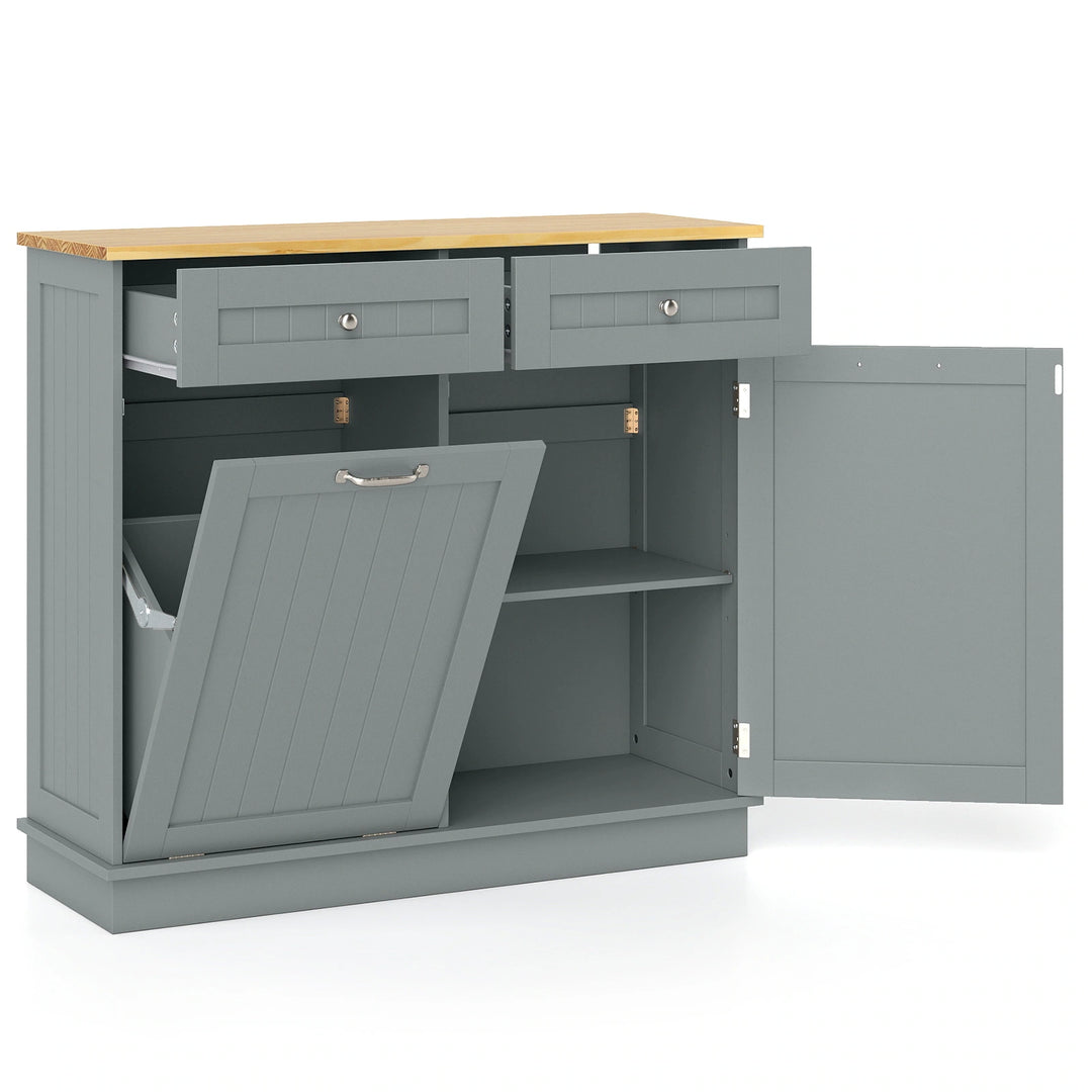 Wooden Kitchen Trash Cabinet Tilt Out Bin Holder W/ Storage Shelf