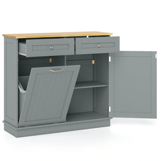 Wooden Kitchen Trash Cabinet Tilt Out Bin Holder W/ Storage Shelf