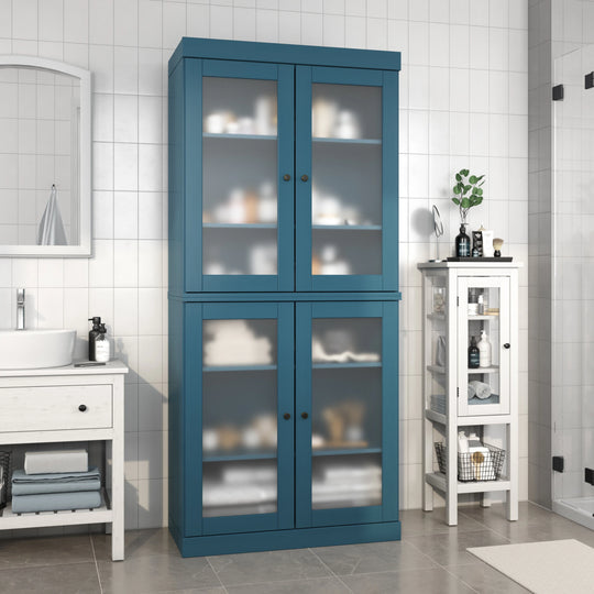 100% Solid Wood Bathroom & Laundry Storage Cabinet, Raised Panel Doors, Adjustable Shelves, 32" Wide, 71.5" Tall