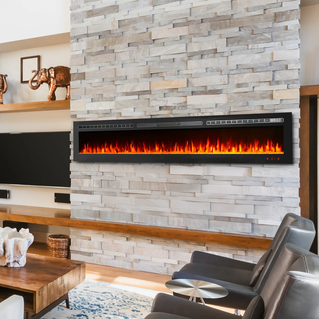 70" TV Stand with Electric Fireplace Heater, Media Entertainment Center Console for Tvs up to 80" with Storage Cabinet