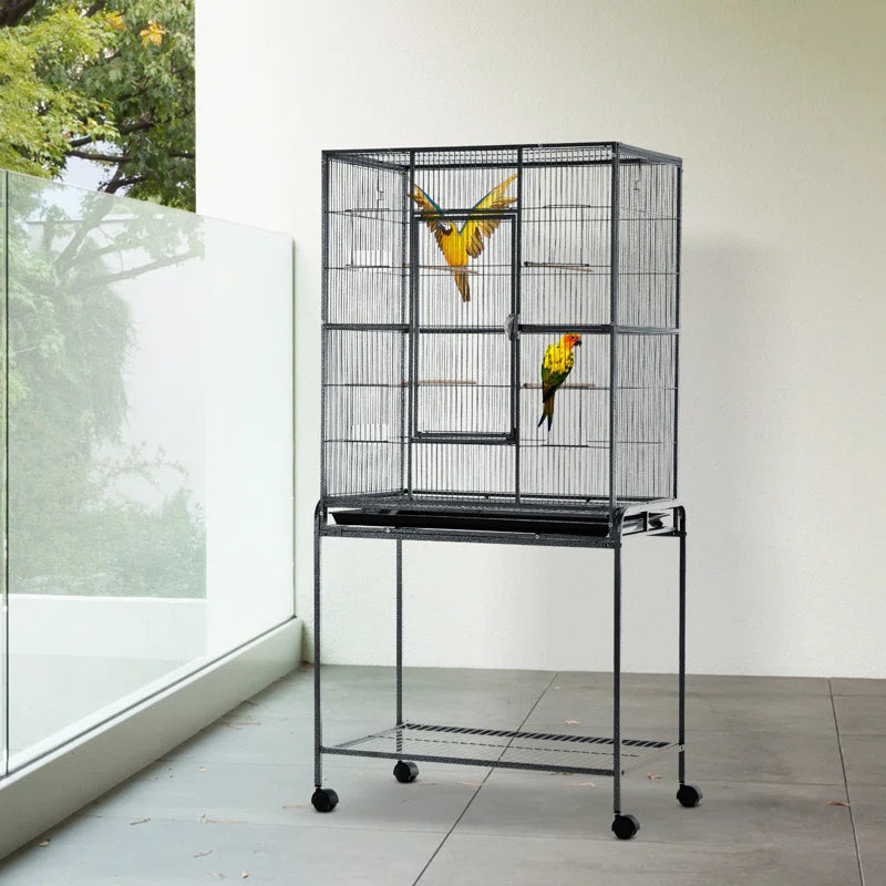 Sydnee 64.25'' Steel Flat Top Floor Bird Cage with Wheels