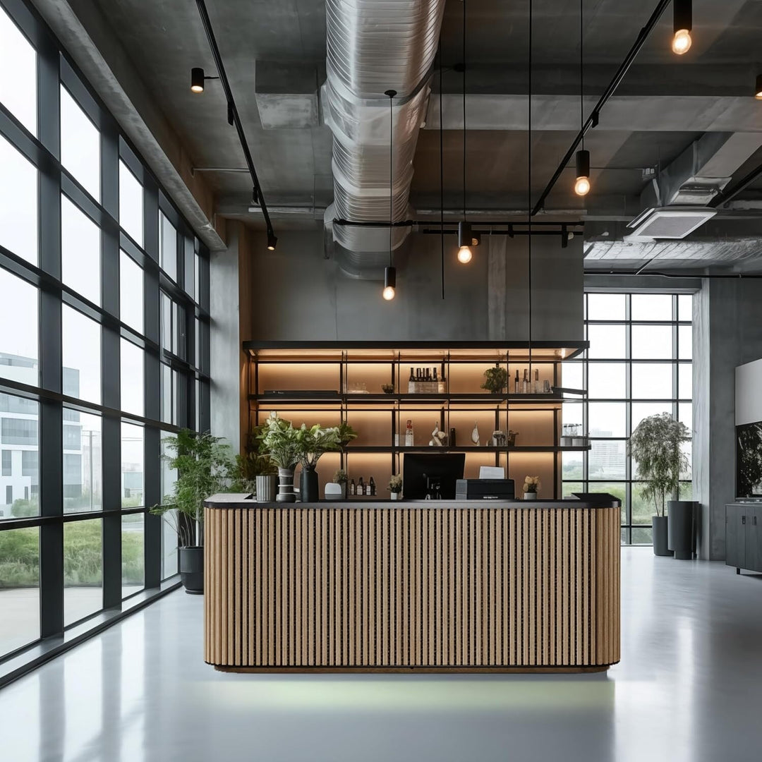 WESOME 70.87In Mid Century Curved Reception Desk with Cable Box LED Light