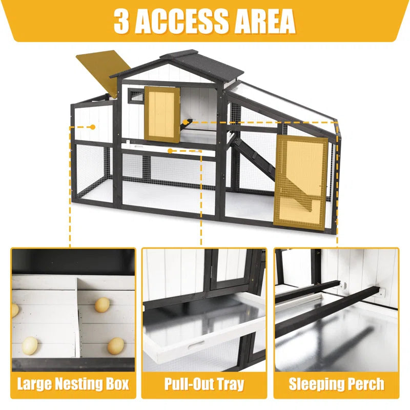Gyta 65"L Chicken Coop with Run, Wooden Hen House with Nesting Box, UV Panel