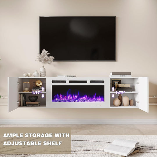 70" TV Stand with Electric Fireplace Heater, Media Entertainment Center Console for Tvs up to 80" with Storage Cabinet